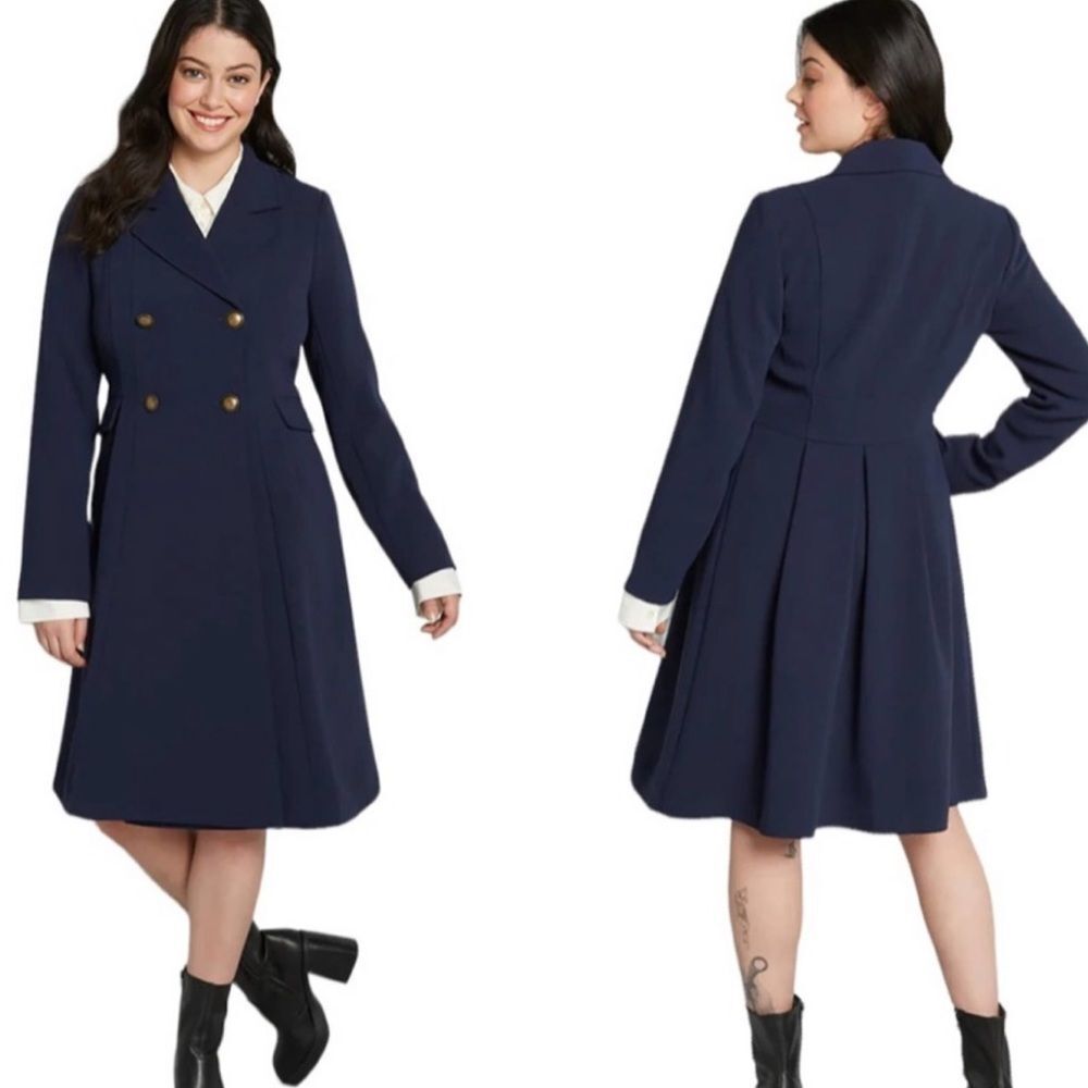NWT Modcloth‎ Along for the Ride Navy Blue Crepe Coat Size MEDIUM